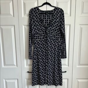 INC International Concepts navy blue and White Sheath Dress V-Neck Long Sleeve